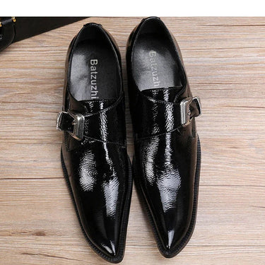 Men's Japanese Style Square Toe Black Leather Buckle Low Heels Dress Shoes For Wedding Business  -  GeraldBlack.com