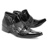 Men's Japanese Super Star Patent Leather Pointed Toe Rivets Casual Black Boots Big Size 45 46  -  GeraldBlack.com