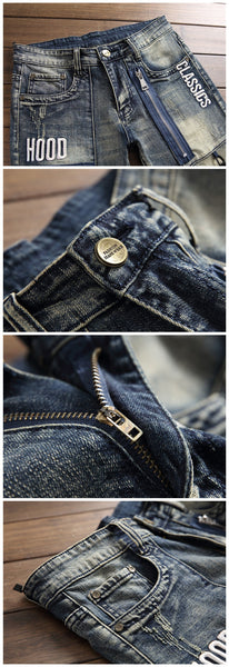 Men's Jeans European American Style Fashion Hipster Simple Versatile Badge Zipper Casual Pants  -  GeraldBlack.com