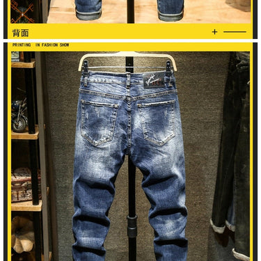 Men's Jeans Fashionable Pants Blue Letter Printing Stretch Small Skinny Embroidery  -  GeraldBlack.com