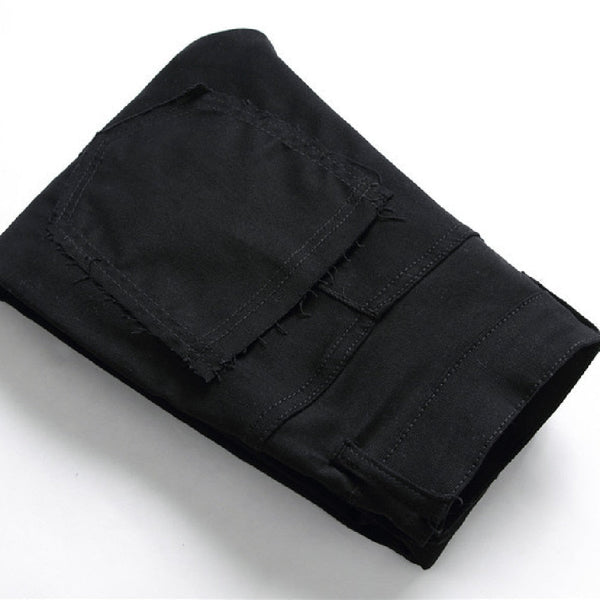 Men's Korean Fashion Patchwork Cloth Micro Rivets Small Slim Jeans Hip-hop  -  GeraldBlack.com