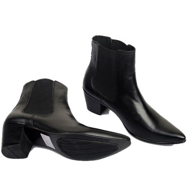 Men's Korean Style Leather Pointed Toe 6CM High Heeled Business Short Boots  -  GeraldBlack.com