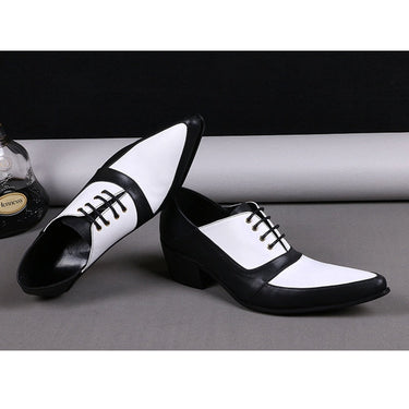 Men's Lace-up Genuine Leather Black White 6.5cm Heels Oxford Business Party Shoes Big Size  -  GeraldBlack.com