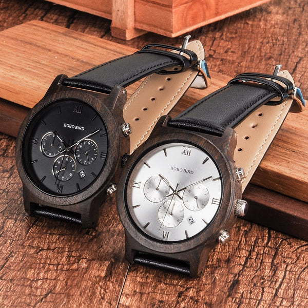 Men's Leather Strap Wooden Dial Casual Fashion 30M Waterproof  Wrist Watches  -  GeraldBlack.com