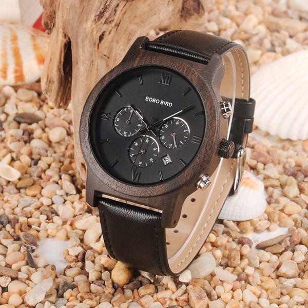 Men's Leather Strap Wooden Dial Casual Fashion 30M Waterproof  Wrist Watches  -  GeraldBlack.com