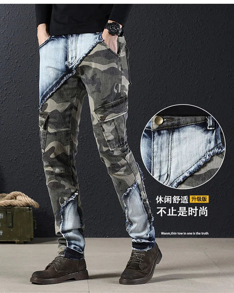Men’s Light Luxury Outdoors Sports Wear-proof Camouflage Denim Military Fans Multi-pockets Cargo Pants  -  GeraldBlack.com