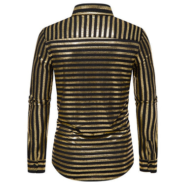 Men's Long Sleeve Shirt Gold Stripes Pattern All-match Shirts for Men Blouse Top  -  GeraldBlack.com