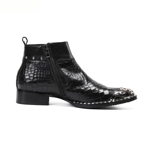 Men's Luxury Handmade Genuine Leather Pointed Metal Toe Ankle Boots  -  GeraldBlack.com