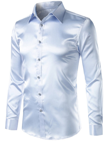 Men's Luxury Satin Silk Turn-down Collar Gold Long Sleeve Party Casual Shirts on Clearance  -  GeraldBlack.com