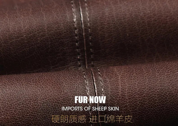 Men's Mink Fur Collar Business Sheepskin Genuine Leather Medium Luxurious Long Winter Jacket Coat  -  GeraldBlack.com