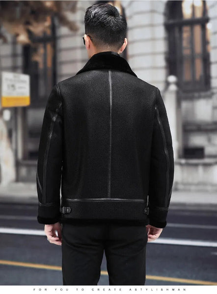 Men's Natural Fur Genuine Leather Flying Motorcycle Street Jacket Suit Coat  -  GeraldBlack.com