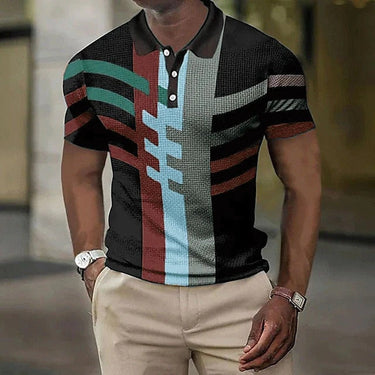 Men's Polo Shirt Summer Stripes Short Sleeve Casual Business Button Tops Breathable Polos Clothing  -  GeraldBlack.com