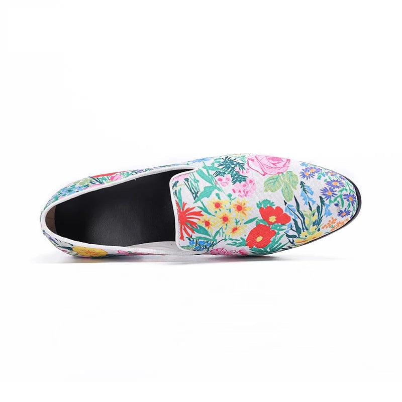 Men's Printed Flowers Leather Slip-on Party Wedding Casual Shoes Big Size 38-46  -  GeraldBlack.com