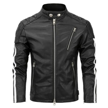 Men's Pure Top Layer Cowhide Leather Stand Collar Short Motorcycle Jacket  -  GeraldBlack.com