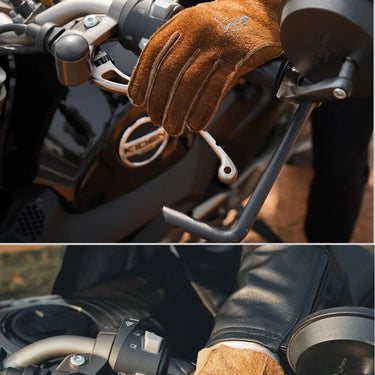 Men's Retro Frosted Cowhide Leather Outdoor Tooling Punk Riding Sports Motorcycle Gloves  -  GeraldBlack.com