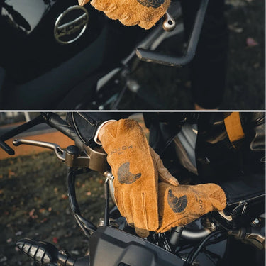 Men's Retro Frosted Cowhide Leather Outdoor Tooling Punk Riding Sports Motorcycle Gloves  -  GeraldBlack.com