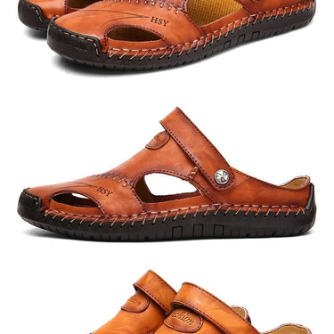 Men's Split Leather Classic Roman Outdoor Beach Rubber Flip Sandals  -  GeraldBlack.com