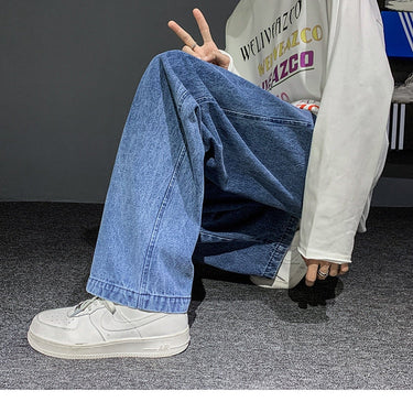 Men's Spring and Autumn Straight Tube Loose Large Wide Leg Casual Plush Korean Jeans Pants  -  GeraldBlack.com