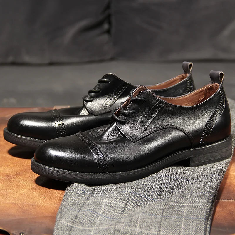 Men's Summer Single Layer Leather Retro Vintage Businessman British Style Casual Shoes  -  GeraldBlack.com