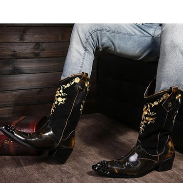 Men's Super Cool Cowboy Solid Leather Pointed Toe Knight Motorcycle Boots  -  GeraldBlack.com