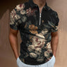 Men's Vintage Floral Printing Black Oversized Zipper Short Sleeve Casual Streetwear Polo Shirt Summer Clothes  -  GeraldBlack.com