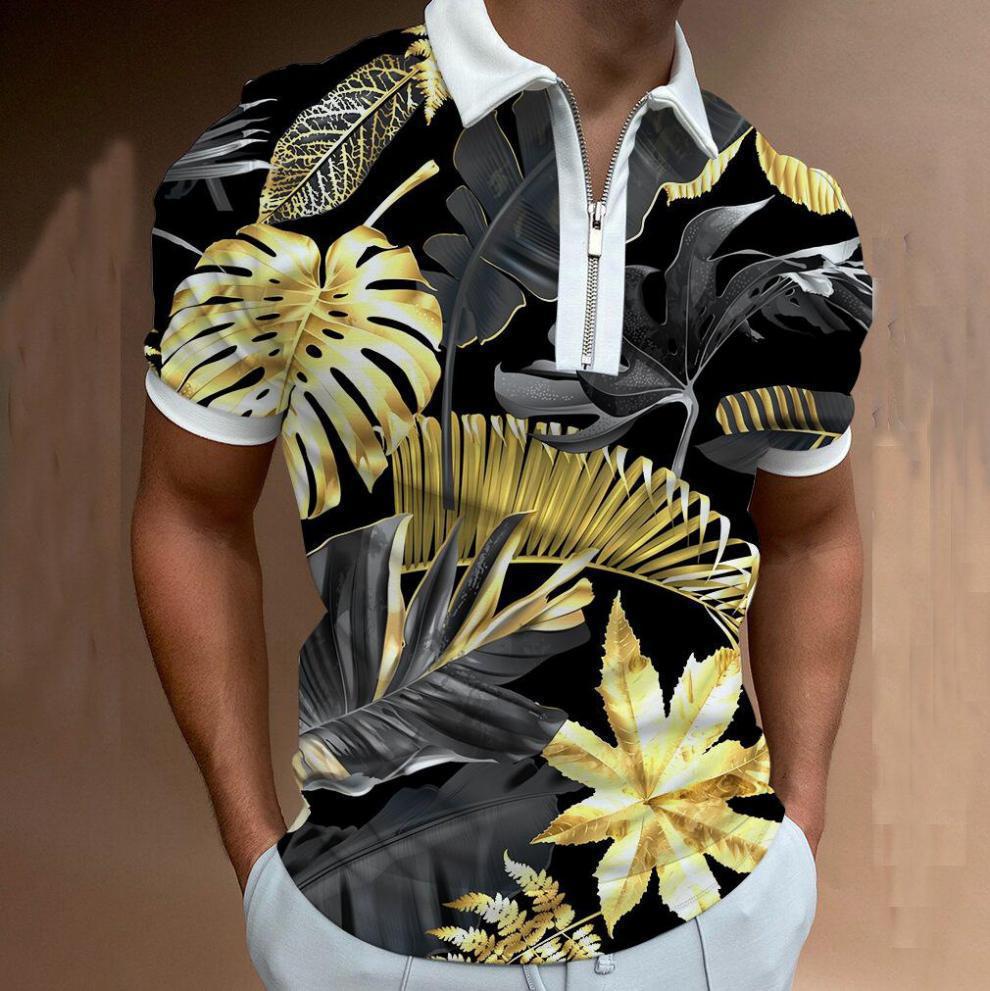 Men's Vintage Printing Oversized Zipper Short Sleeve Casual Streetwear Polo Shirt Summer Clothes  -  GeraldBlack.com