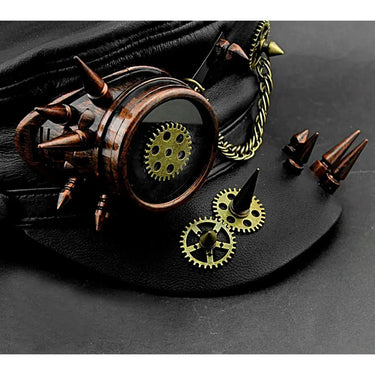 Men's Vintage Spike Steampunk Gear Goggle Leather Vintage Military Cap  -  GeraldBlack.com
