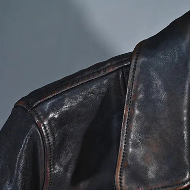 Men's Vintage Washed Work Clothes Layer Horseskin Leather Street Jacket  -  GeraldBlack.com