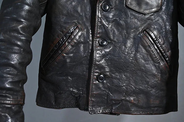 Men's Vintage Washed Work Clothes Layer Horseskin Leather Street Jacket  -  GeraldBlack.com