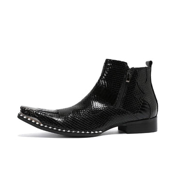 Men's Western Handmade Soft Leather Pointed Metal Tip Zip Ankle Boots  -  GeraldBlack.com
