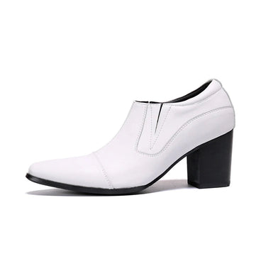 Men's White Genuine Leather 7CM HIGH HEEL Handmade Designer Big Sizes EU38-EU46 Ankle Boots  -  GeraldBlack.com