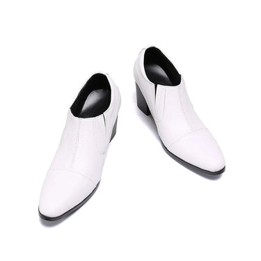 Men's White Genuine Leather 7CM HIGH HEEL Handmade Designer Big Sizes EU38-EU46 Ankle Boots  -  GeraldBlack.com