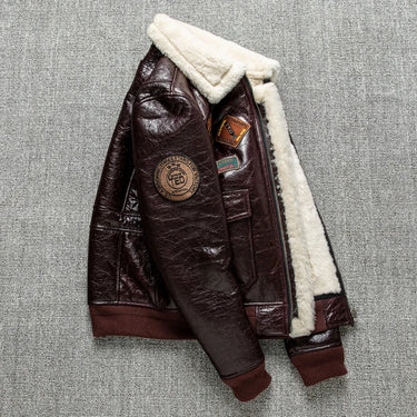 Men's Winter Leather with Inner Embroidery Slim Fit Thermal Jacket with Fur Collar Burgundy 5XL  -  GeraldBlack.com