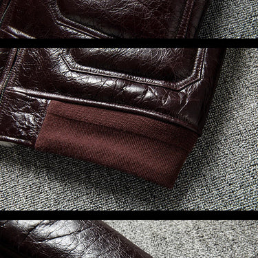 Men's Winter Leather with Inner Embroidery Slim Fit Thermal Jacket with Fur Collar Burgundy 5XL  -  GeraldBlack.com