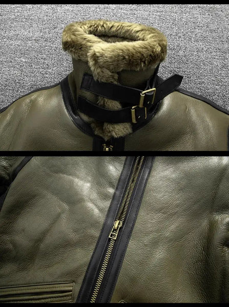 Men's Winter Real Sheepskin Pilot Super Warm Genuine Leather Shearling Fur Jacket  -  GeraldBlack.com