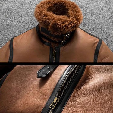 Men's Winter Real Sheepskin Pilot Super Warm Genuine Leather Shearling Fur Jacket  -  GeraldBlack.com