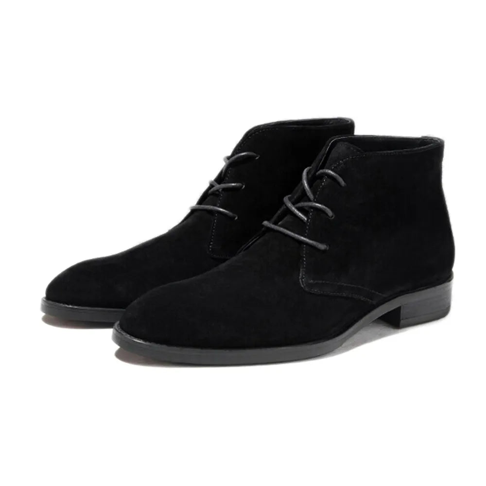 Men's Winter Warm Black Suede Leather Lace-up Round Toe Ankle Boots Autumn US6-12  -  GeraldBlack.com
