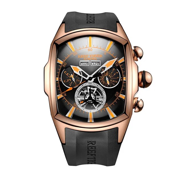 Men Sport Tourbillon  Rubber Strap Blue Dial Automatic Mechanical Year Month Display Watches  -  GeraldBlack.com