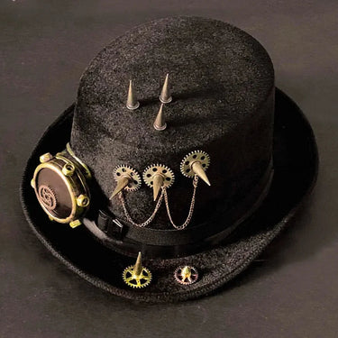 Men Steampunk Gears Spike Cosplay Costume Goth Fedora Hat Black  -  GeraldBlack.com