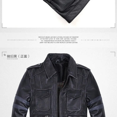 Men Thick Cowhide Motorcycle Genuine Leather Jacket Casual  -  GeraldBlack.com