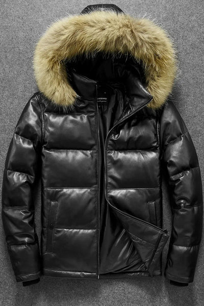 Men Thick Slim Stand Collar Casual Sheepskin Hooded Puffer Winter Coat  -  GeraldBlack.com