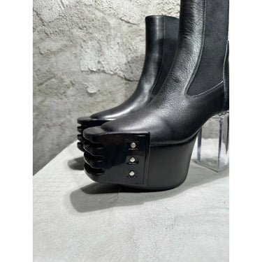 Men Women Genuine Leather High Heels Luxury Trainers Autumn Platform Chelsea Kiss Boots High-TOP Black Shoes  -  GeraldBlack.com