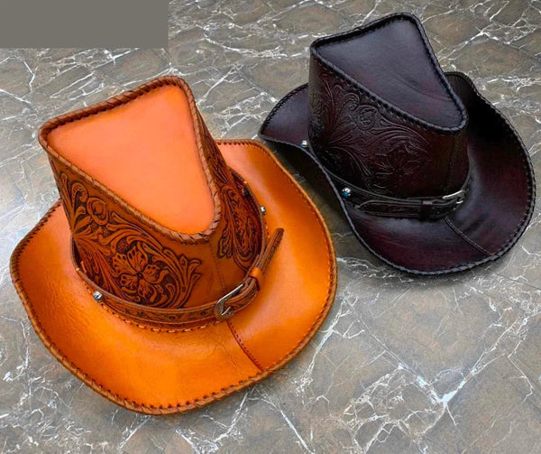 Men Women Vintage Leather Western Horse Riding Wide Brim Cowboy Hat  -  GeraldBlack.com