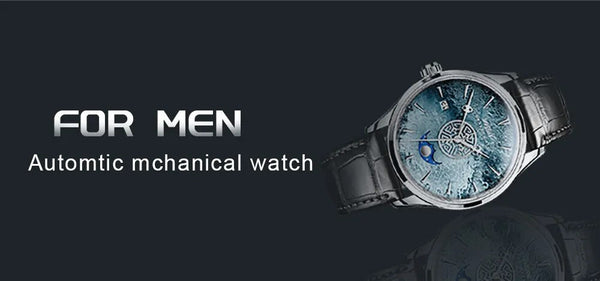 Mens 50M Waterproof Meteorite Dial Mechanical Sapphire Crystal Automatic Wristwatch  -  GeraldBlack.com