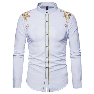 Mens Casual Slim Fit Long Sleeve Button Down Embroidery Dress Work Business Shirt  -  GeraldBlack.com