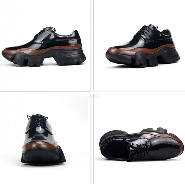 Mens Genuine Leather Handmade Colors Mixed Thick Platform Lace Up Casual Shoes  -  GeraldBlack.com
