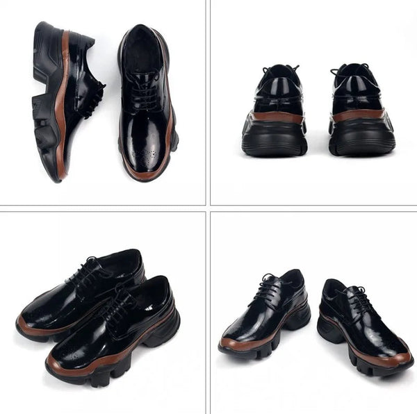 Mens Genuine Leather Handmade Colors Mixed Thick Platform Lace Up Casual Shoes  -  GeraldBlack.com