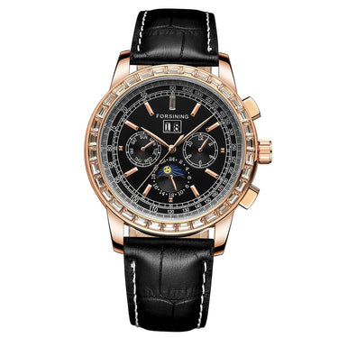 Military Mens Luxury Automatic Sport Mechanical Leather Wristwatches Rose Diamond Case  -  GeraldBlack.com