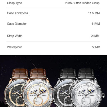 Moon Phase Seagull Mechanical Automatic Mens Business Water Resistant Tianjin Movement  Wristwatch  -  GeraldBlack.com