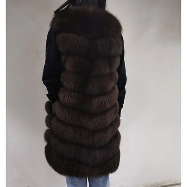 Natural Real Fur Leather Women's Long Vest Fox Fur Winter Coat  -  GeraldBlack.com